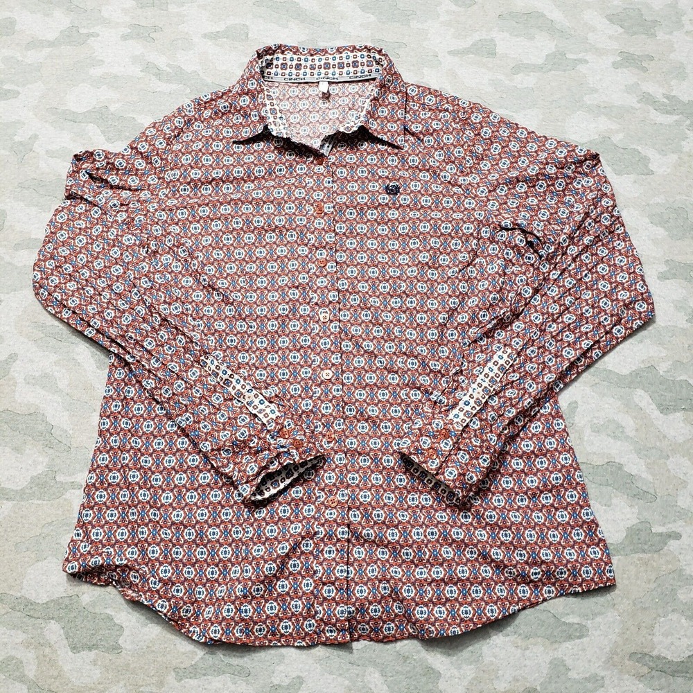 Cinch Top Womens XL Blue Brown Long‎ Sleeve Button-Up Cowgirl Western